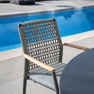 Parker 6 Seat Aluminium Rope Dining Set - Round Table in Graphite Grey