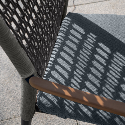 Parker 6 Seat Aluminium Rope Dining Set - Round Table in Graphite Grey