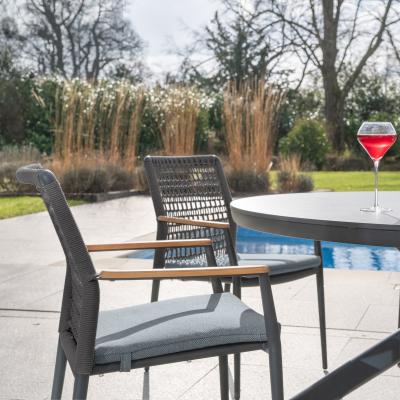 Parker 6 Seat Aluminium Rope Dining Set - Round Table in Graphite Grey