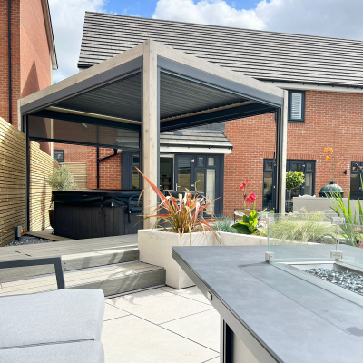 Legacy Aluminium Metal Pergola in Light Oak Look - 4.0m x 3.6m Free Standing