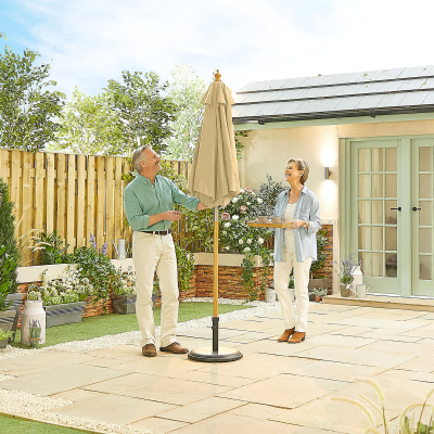 Dominica 2.0m Round Wooden Traditional Parasol - Beige Canopy