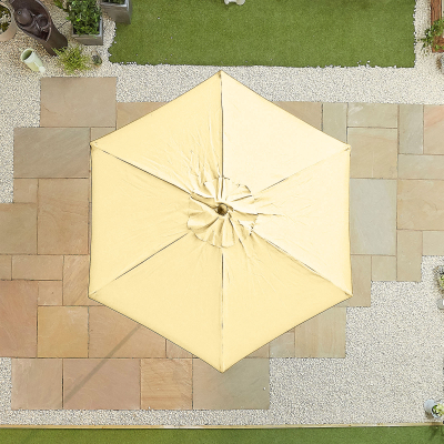 Dominica 2.5m Round Wooden Traditional Parasol - Beige Canopy