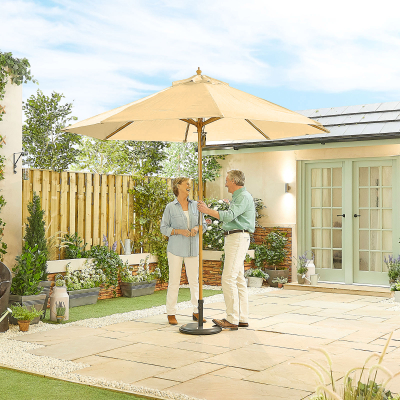 Dominica 3.0m Round Wooden Traditional Parasol - Beige Canopy