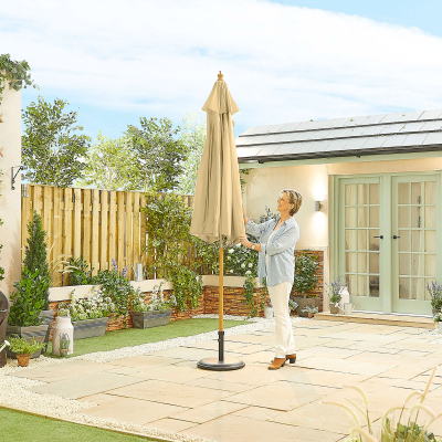 Dominica 3.0m Round Wooden Traditional Parasol - Beige Canopy