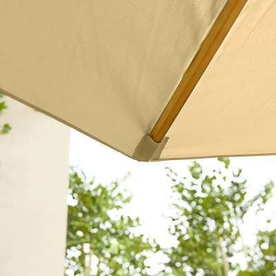 Dominica 3.0m Round Wooden Traditional Parasol - Beige Canopy