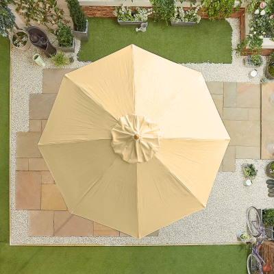 Dominica 3.0m Round Wooden Traditional Parasol - Beige Canopy