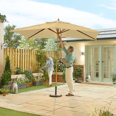 Dominica 3.0m x 2.0m Rectangular Wooden Traditional Parasol - Beige Canopy