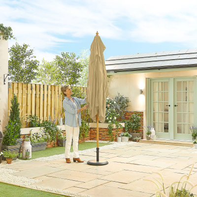 Dominica 3.0m x 2.0m Rectangular Wooden Traditional Parasol - Beige Canopy