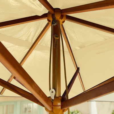 Dominica 3.0m x 2.0m Rectangular Wooden Traditional Parasol - Beige Canopy
