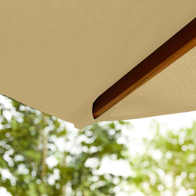 Dominica 3.0m x 2.0m Rectangular Wooden Traditional Parasol - Beige Canopy