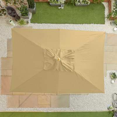 Dominica 3.0m x 2.0m Rectangular Wooden Traditional Parasol - Beige Canopy
