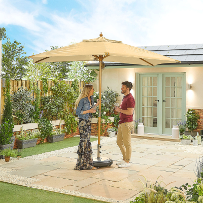 Dominica Deluxe 3.0m x 2.0m Rectangular Wooden Traditional Parasol - Beige Canopy