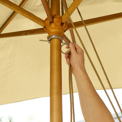 Dominica Deluxe 3.0m x 2.0m Rectangular Wooden Traditional Parasol - Beige Canopy