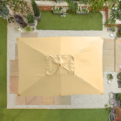 Dominica Deluxe 3.0m x 2.0m Rectangular Wooden Traditional Parasol - Beige Canopy