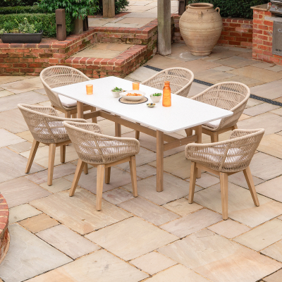 Madison 6 Seat Dining Acacia Wood Rope Dining Set - Rectangular Table in Natural