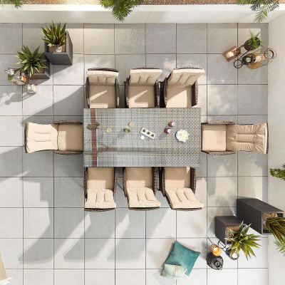 Ruxley 8 Seat Rattan Dining Set - Rectangular Table in Brown Rattan