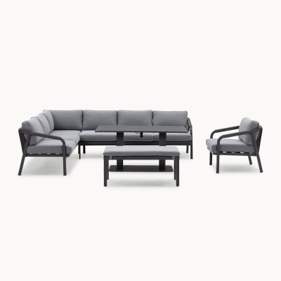 Teagan Aluminium Rope Large Corner Left Handed Lounge Dining Set with Rising Table in Persian Grey
