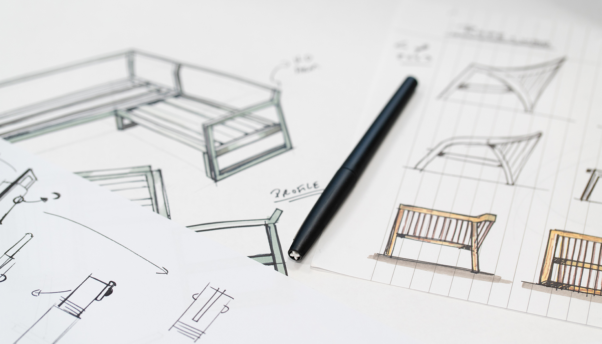 Drawings of new garden furniture from the design team